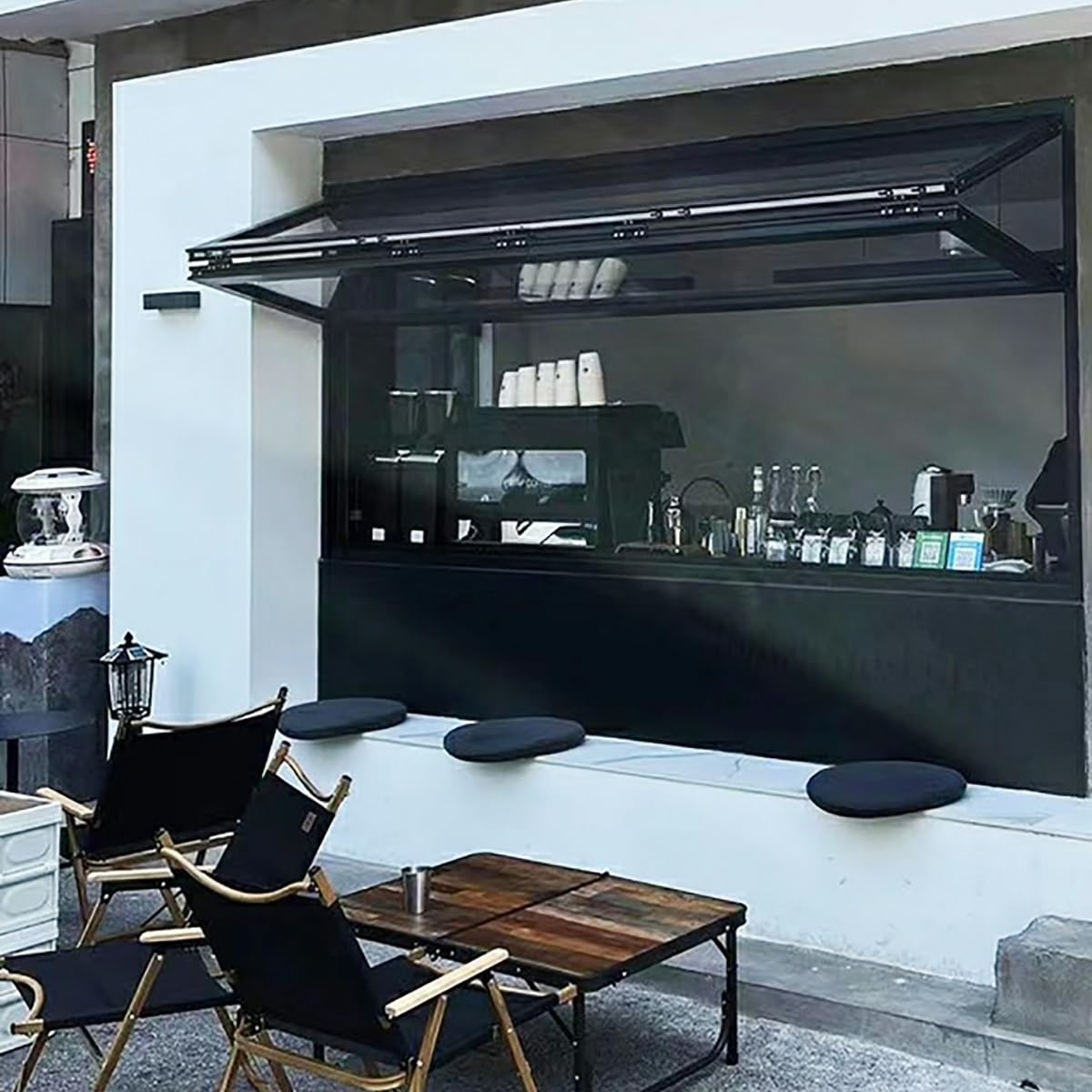 Finestra di servizio mobile per catering, impermeabile, nera, con funzione di serratura, per camion alimentari ed eventi all'aperto (50 x 110 cm)