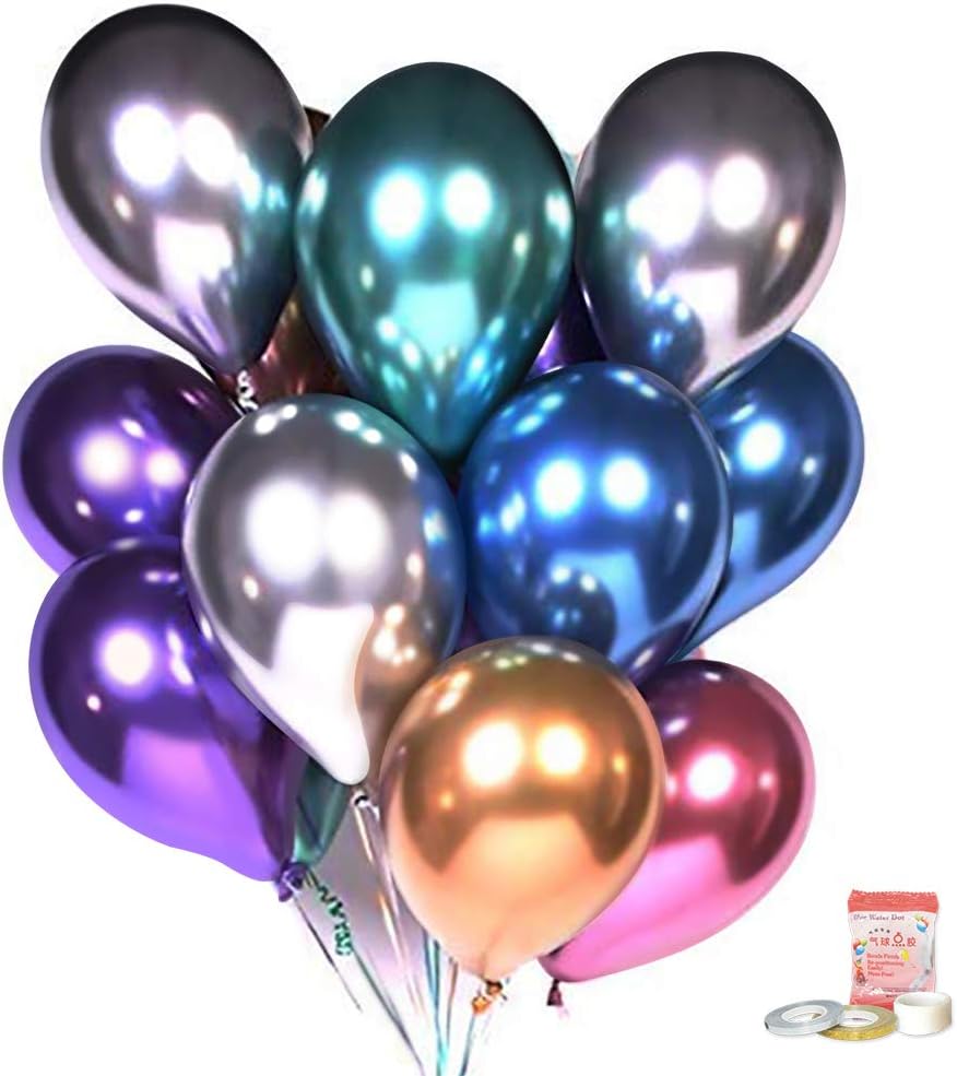 Premium Metallic Balloons Garland Arch Kit, 12inch Colorful Party Balloons, 72pcs Birthday Party Decorations for Boys Men Women Baby Shower Wedding Graduation Anniversary Party Background Decorations