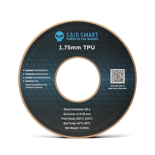 Vista 5 de SainSmart - Filamento de impresión 3D TPU flexible en todos los colores, 1.75 mm, 250g, precisión dimensional +/- 0.05 mm Negro
