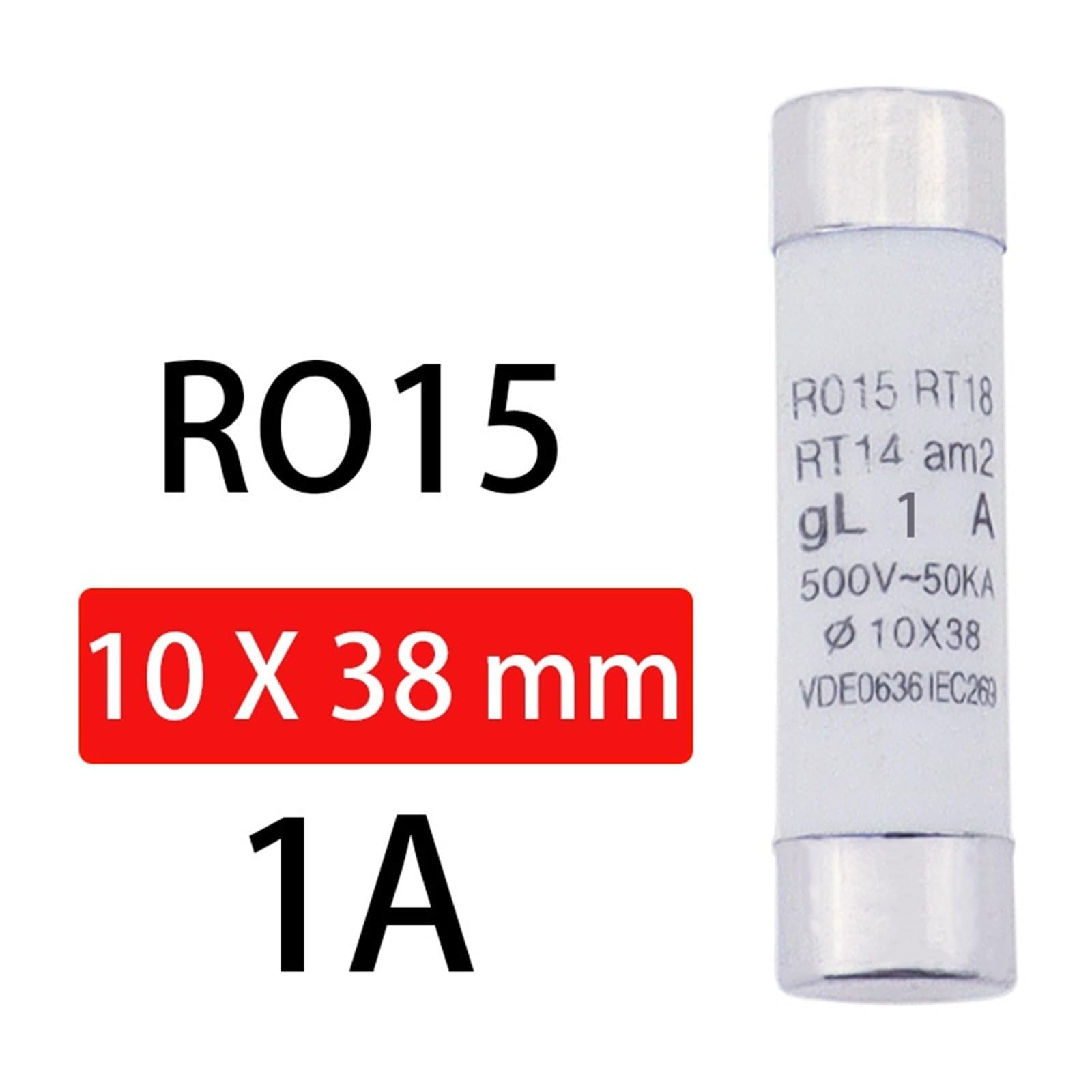 10 x 38 bezpieczników ceramicznych do szybkiego przedmuchiwania 10 x 38 mm 500 V 1 A 2 A 3 A 4 A 5 A 6 A 8 A 10 A 16 A 20 A 25 A 32 A RO15 RT14 RT18 (1A, 10 szt.)