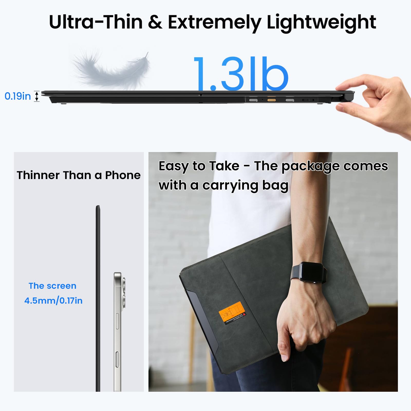 Estensore per schermo portatile, 14 pollici, FHD 1080P, monitor portatile per laptop, ultra sottile, leggero, estensore portatile Plug & Play per laptop da 13"-17", compatibile con Mac/Wins/Chrome