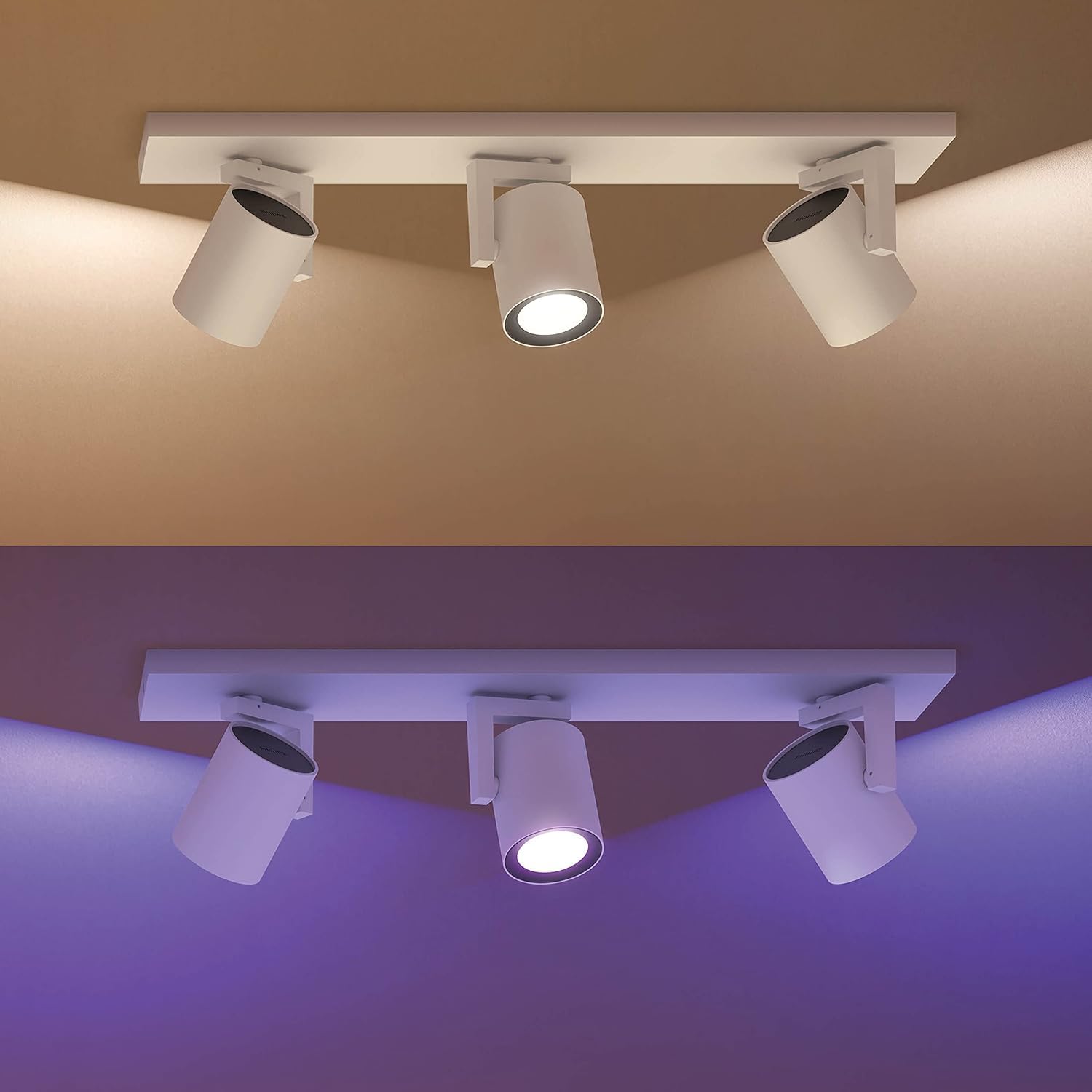 Philips Hue Argenta White & Color Ambiance Lampada da soffitto con tre faretti, faretti LED dimmerabili per il sistema Hue, controllo intelligente della luce tramite voce e app, bianco.