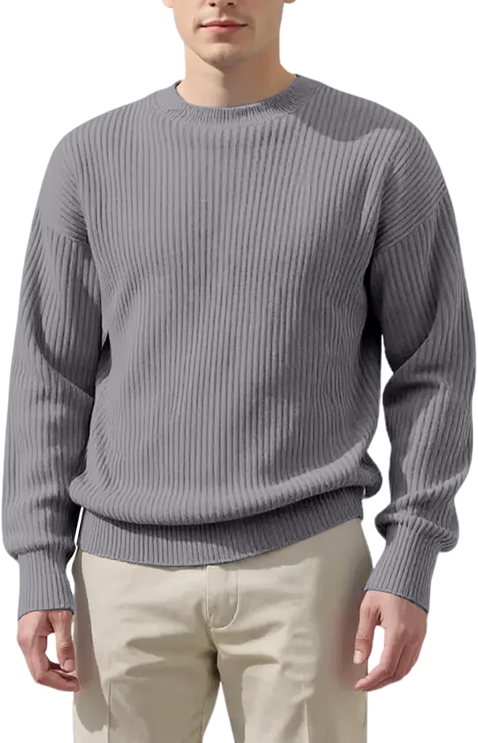 Ymosrh Men's Sweaters Long Sleeve Solid Color Casual Lightweight Soft Knit Crewneck Sweaters, M-3XL
