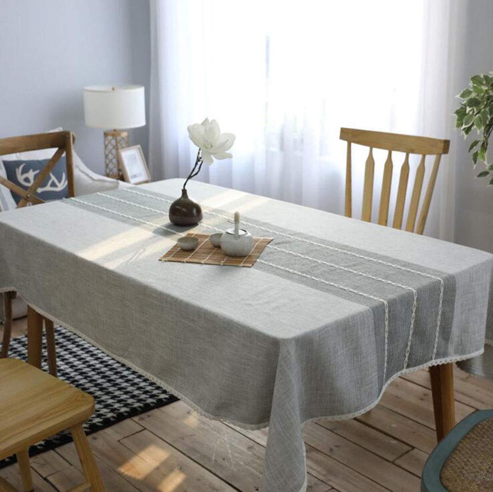 Leadtimes Linen Lace Tablecloth 36 x 55 Inch Grey Table Cover for Kitchen Dining Striped Sitiching Tabletop Decorative (Gray, 36" x 55")