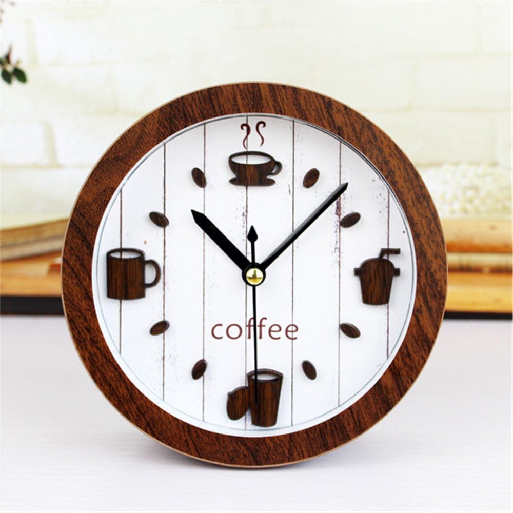 Sdfaw Retro garden 3D coffee cup maker creative wooden alarm clock desktop clock,2
