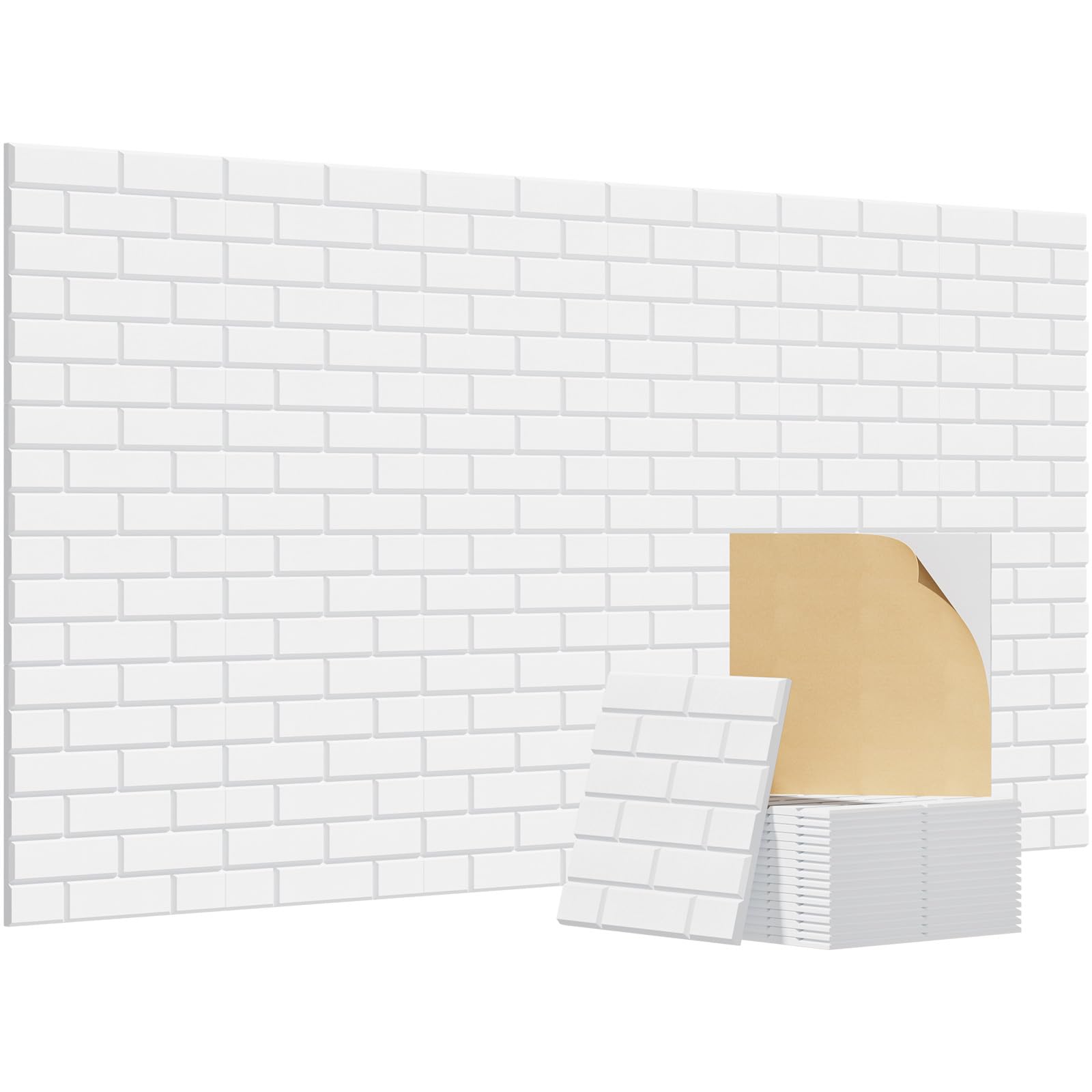 TONOR 36 Pack Acoustic Wall Panels Self-Adhesive, 11.8"*11.8"*0.35" Brick Pattern Sound Proofing Panels, 3D Wall Panels for Echo Absorption, Decorative Sound Barrier for Recording Room, Studio, White