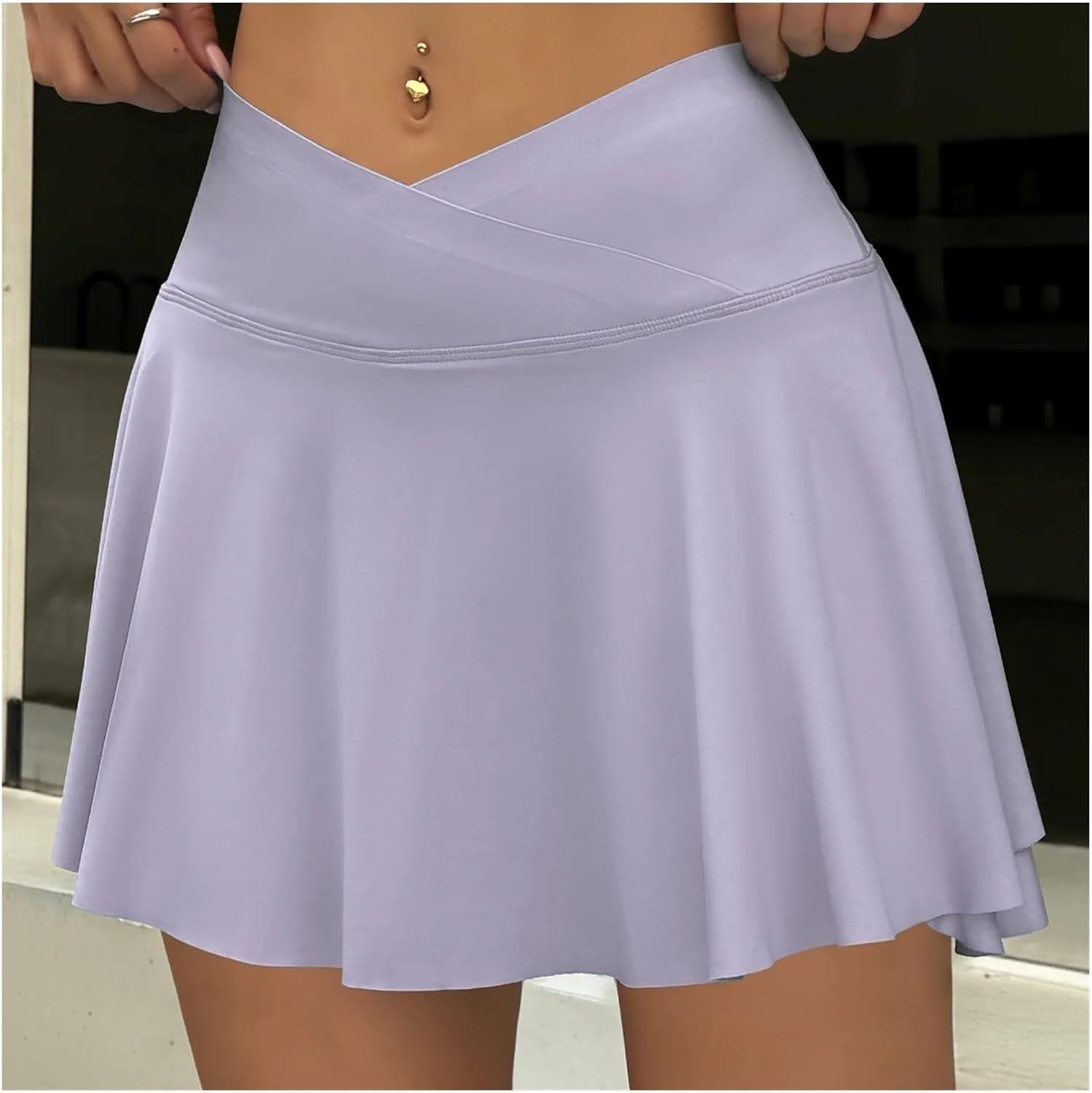 レディース V ウエストポケット スポーツ テニス パンツ スカート フェイク 2 枚、ワークアウト フィットネス バドミントン ヨ