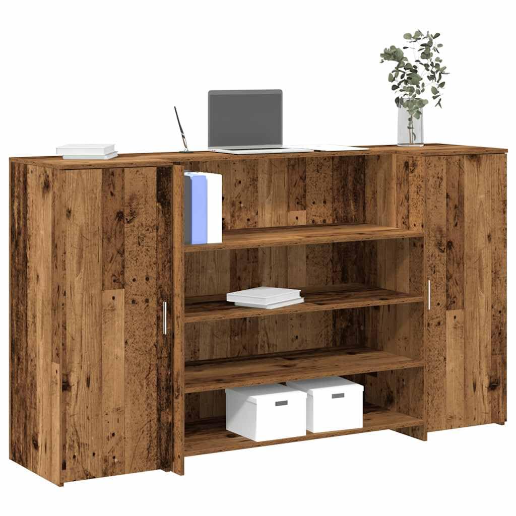 Bancone per ricevimento, effetto legno anticato, 3 pezzi, 180 x 50 x 103,5 cm | Banco di consulenza modulare con molto spazio per ufficio, studio di bellezza, hall hotel e studi medici.