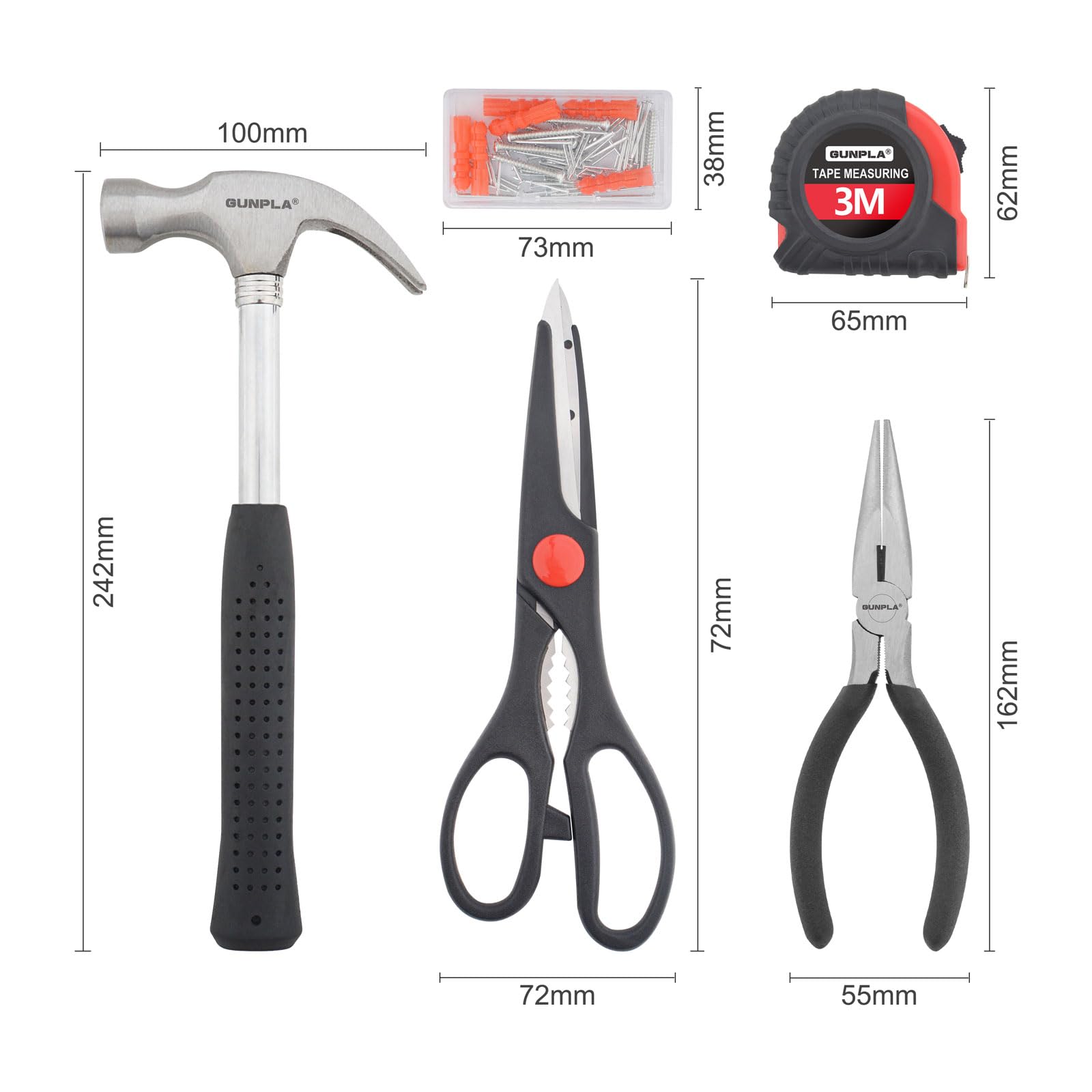 Gunpla Set di Attrezzi da Lavoro 131 Pezzi, Cassetta Attrezzi Completa Con Bussola Cacciavite Chiavi Martello Pinze, Strumenti di Riparazione per Casa Ufficio e Auto
