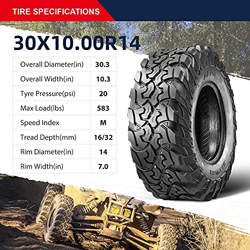 Image of Set of 2 OBOR Brawler UTV Tires 30x10R14, 10 Ply Front /Rear Radial Tires for UTV SxS Side by Side Professional(Tubeless, 2 Pack)