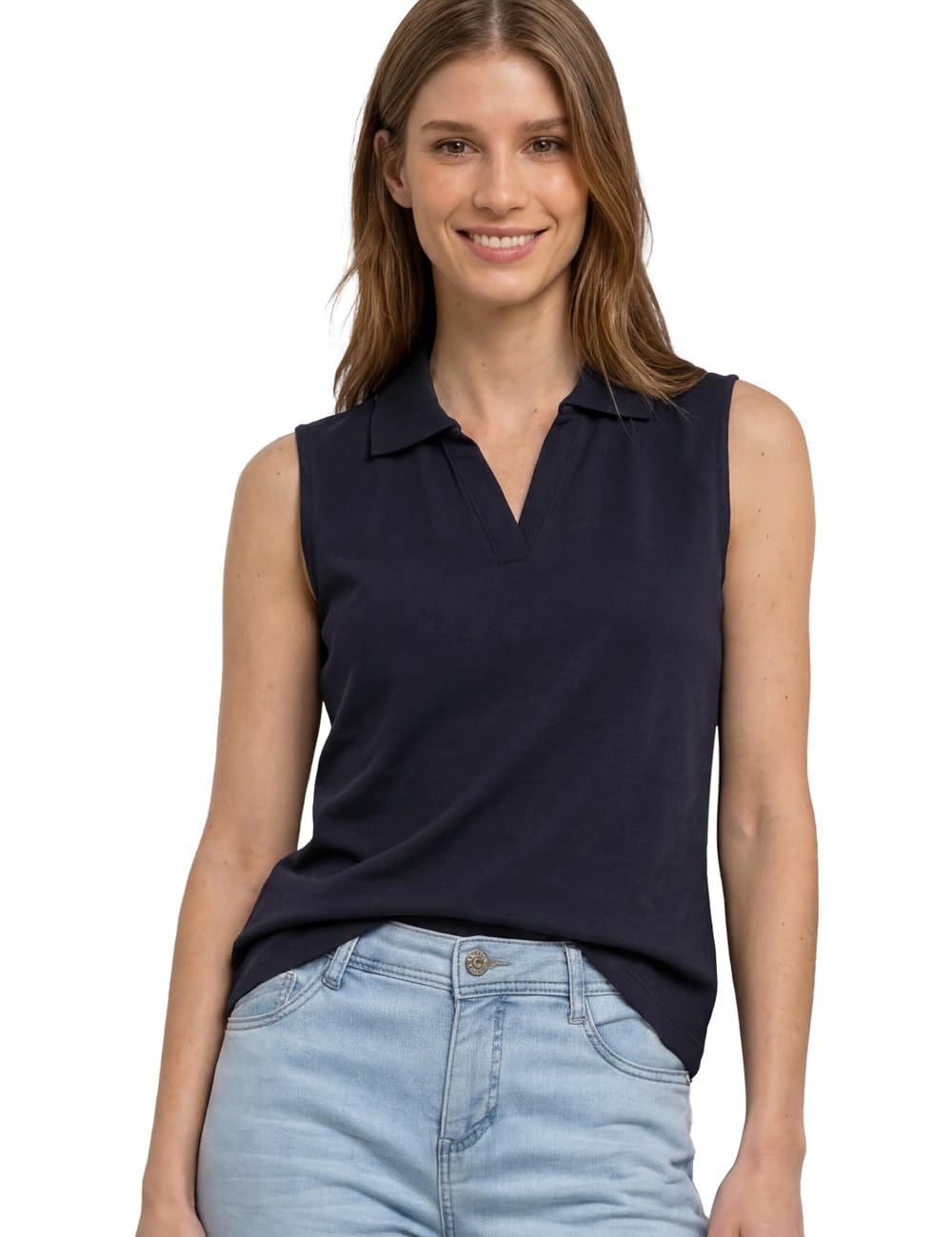 Street One Top in Ribbed Structure with Polo Collar Shadowed Navy 38