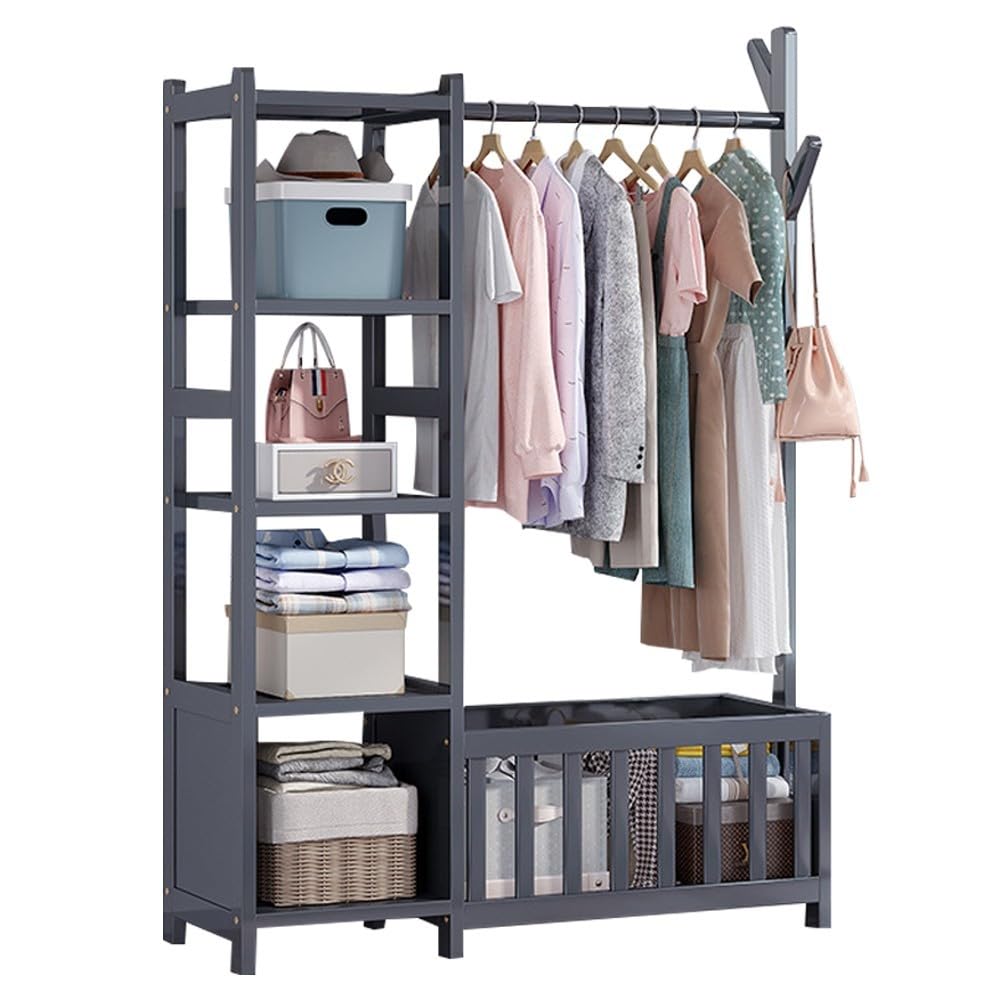 MYUYEE Wooden Coat Rack Stand, Clothes Drying Rack With Shelves, With Shoe Stand, Multifunctional Clothes Rail, Holds Up To 100 Kg, For Home/Office/Entryway/Hallway : 95Cm/115Cm(A-95Cm)