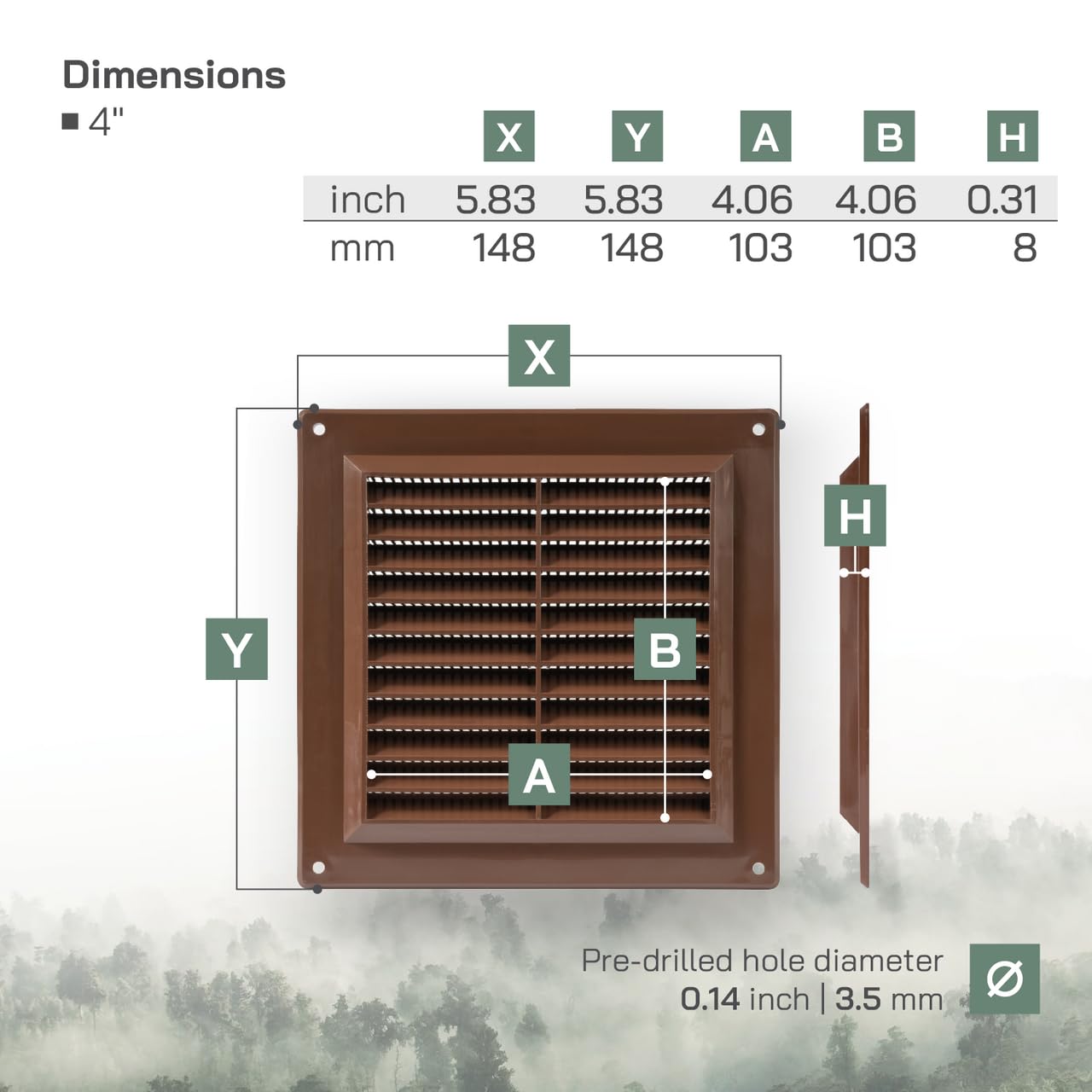 Vent Systems 150 x 150 mm / 6" x 6" Inch Square Plastic Air Vent Cover, Louvered Wall Grille with Insect Mesh - Image 2