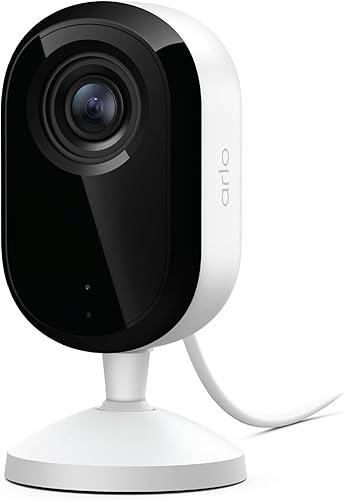 Arlo Essential - Cámara de seguridad para interiores 2K (3 generación, versión 2025) - Alimentación enchufable con cable, reconocimiento de