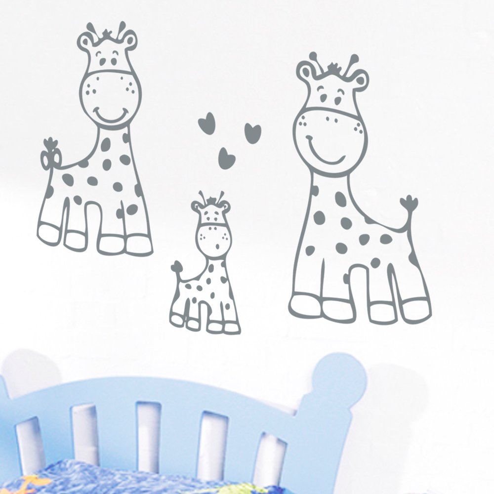 Sticker enfant famille girafe gris 100x55 cm pour decoration murale de chambre