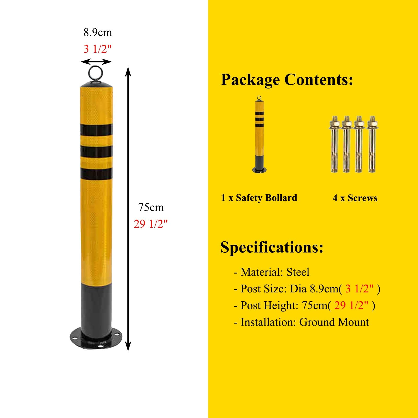 Generico Paletti di Segnalazione per parcheggio Portatili e Resistenti con Catena - Canalizzatore di Traffico in Metallo, Ideale per vialetti e Aree pubbliche (6 Pezzi, H75xL8,9cm)