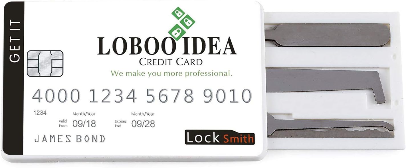 Loboo Idea Credit Card Style Lockpicking Set, Pocket Locksmith Tool Kit, Lockpicks Concealed in Wallet Sized Card, Lock Pick Training Tool Kit for Home Use