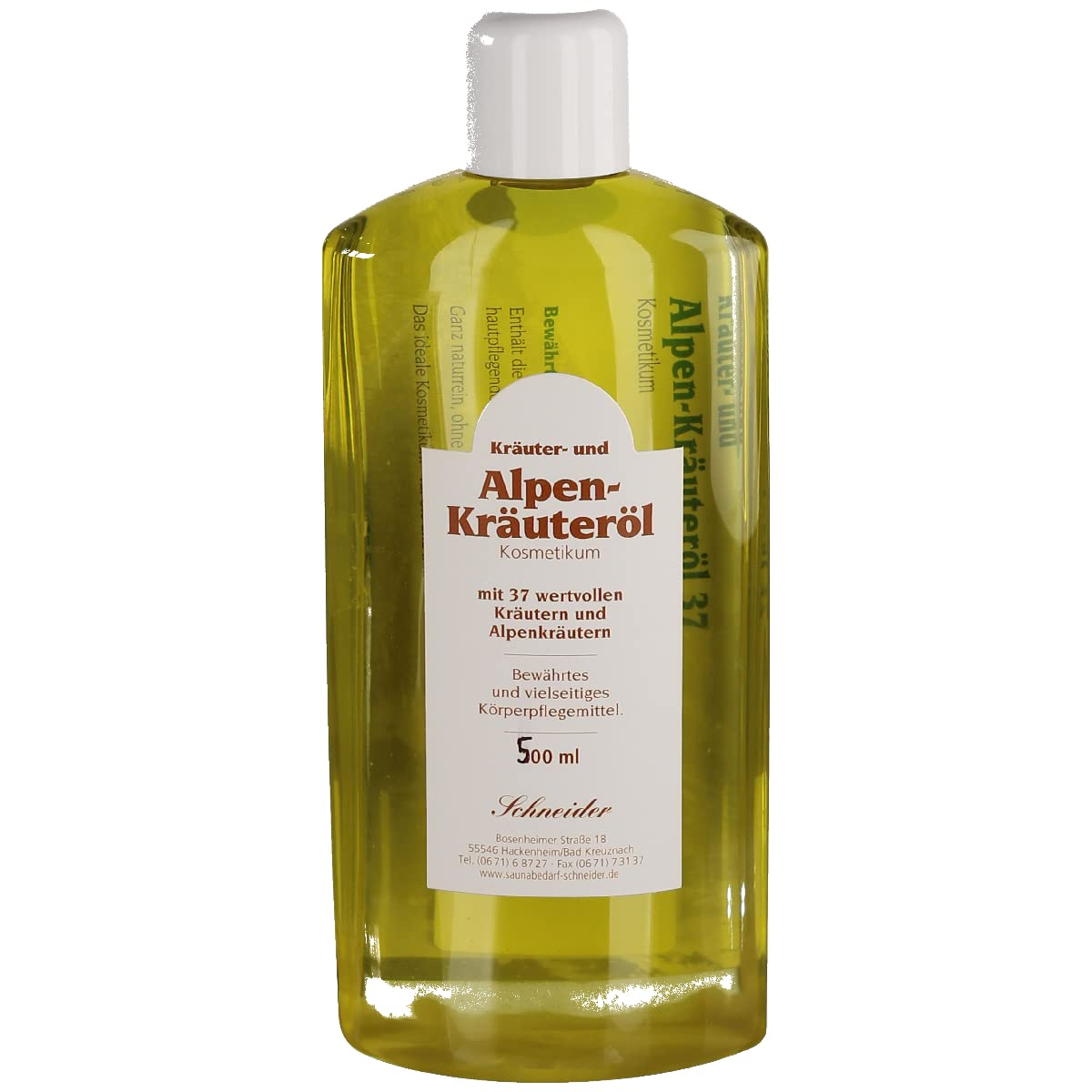 Saunabedarf Schneider - Körper-Öl, Kräuter- und Alpenkräuter-Öl 37, aus natürlichen reinen Ölen für Körper, 500ml