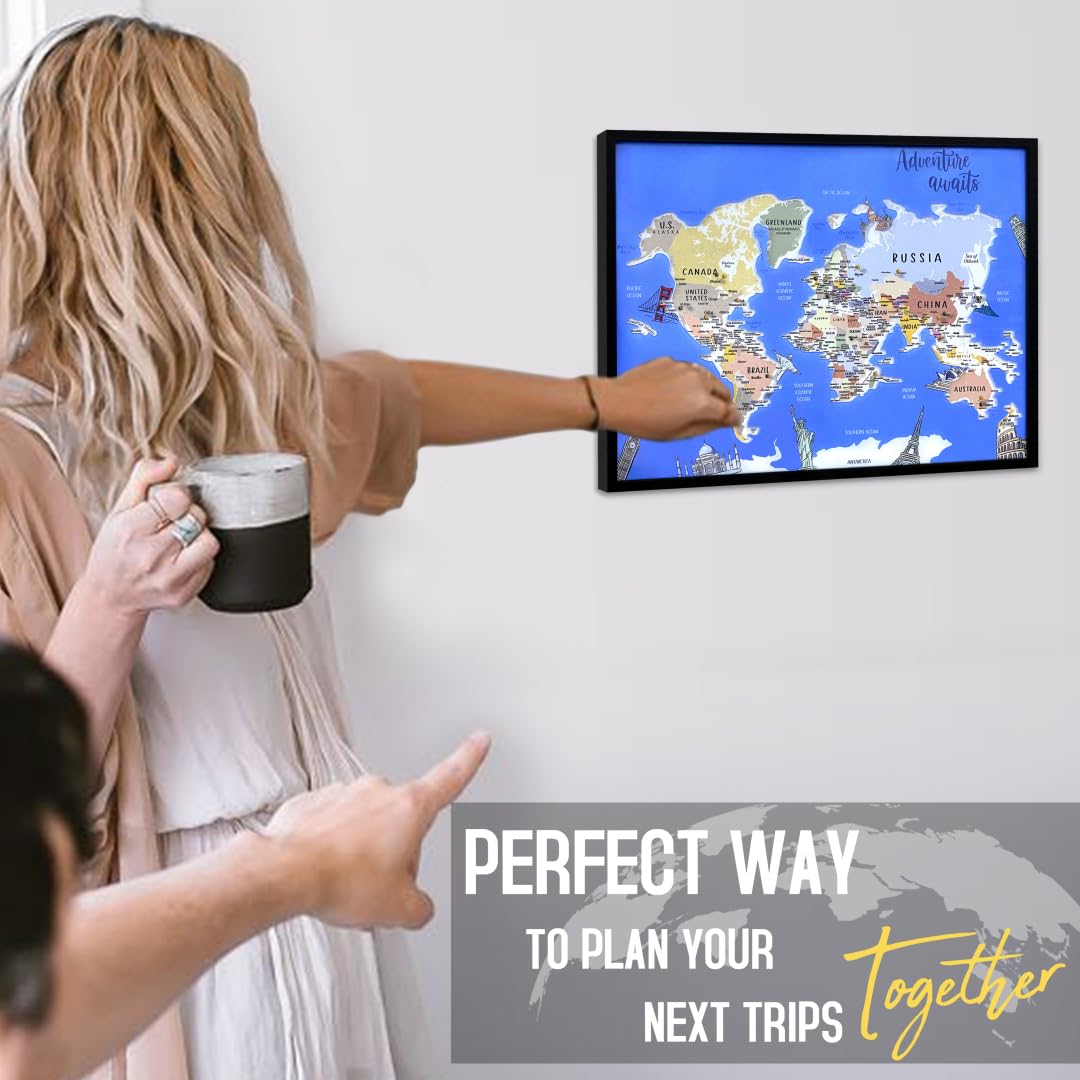 flinelife Tablero de pines de mapa del mundo, 17 x 13 pulgadas, mapa de viaje mundial con pines, perfecto para viajeros, parejas, familias o regalo de jubilación