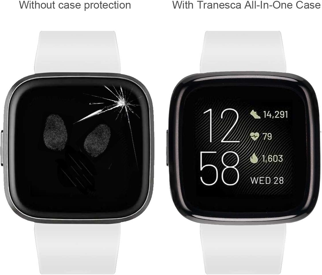 Tranesca 4 Pack Watch case with Built-in HD Clear Ultra-Thin TPU Screen Protector Cover Compatible with Fitbit Versa 2 (Obsidian Black, Rose Gold, Gold, Clear)