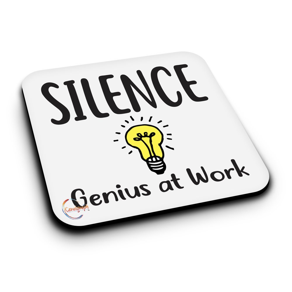 Coralgraph Inc Er102 Silence Genius At Work Novelty Present Gift Printed Mdf Wooden Coaster