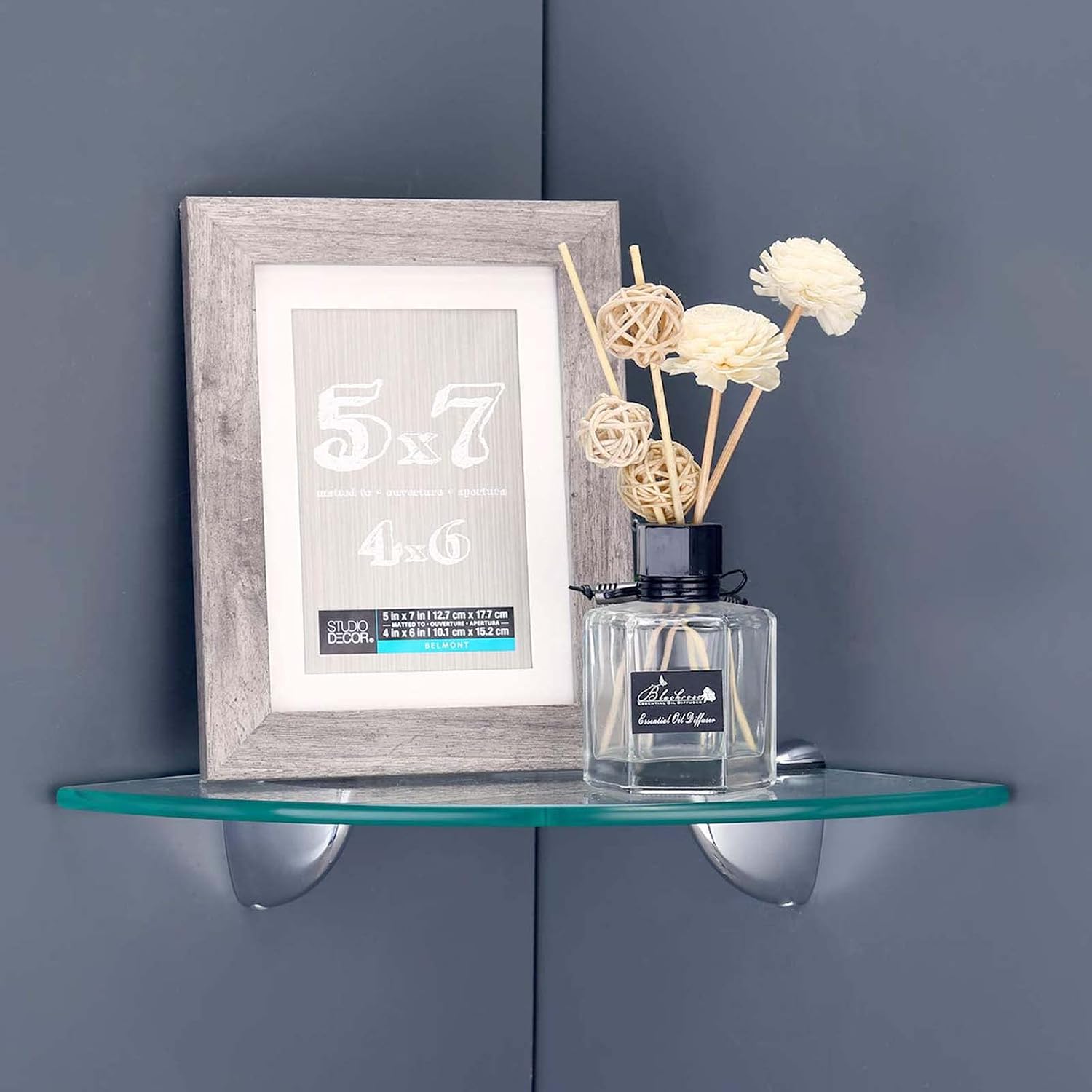 KES Tempered Glass Corner Shelf Bathroom Lavatory Triangular 8MM-Thick Wall Mount Polished Chrome, BGS3100