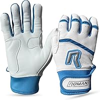 ROMAN GLOVES 0.9mm Cabretta Leather Batting Gloves: Breathable, Durable, Mold-to-Fit Short Cuff Caribbean Blue Adult XL
