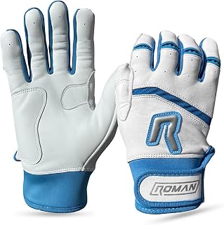 ROMAN GLOVES 0.9mm Cabretta Leather Batting Gloves: Breathable, Durable, Mold-to-Fit Short Cuff Caribbean Blue Adult XL