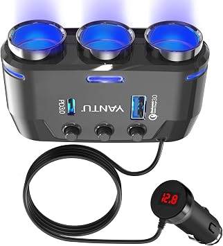 YANTU QC3.0&PD Cigarette Lighter Adapter, 3-Socket 140W Car Cigarette Lighter Splitter with 12v USB Outlet,Car Charger Adapter with Double/Dual/USB C Charger Multi Port/Plug Outlet for Car Device
