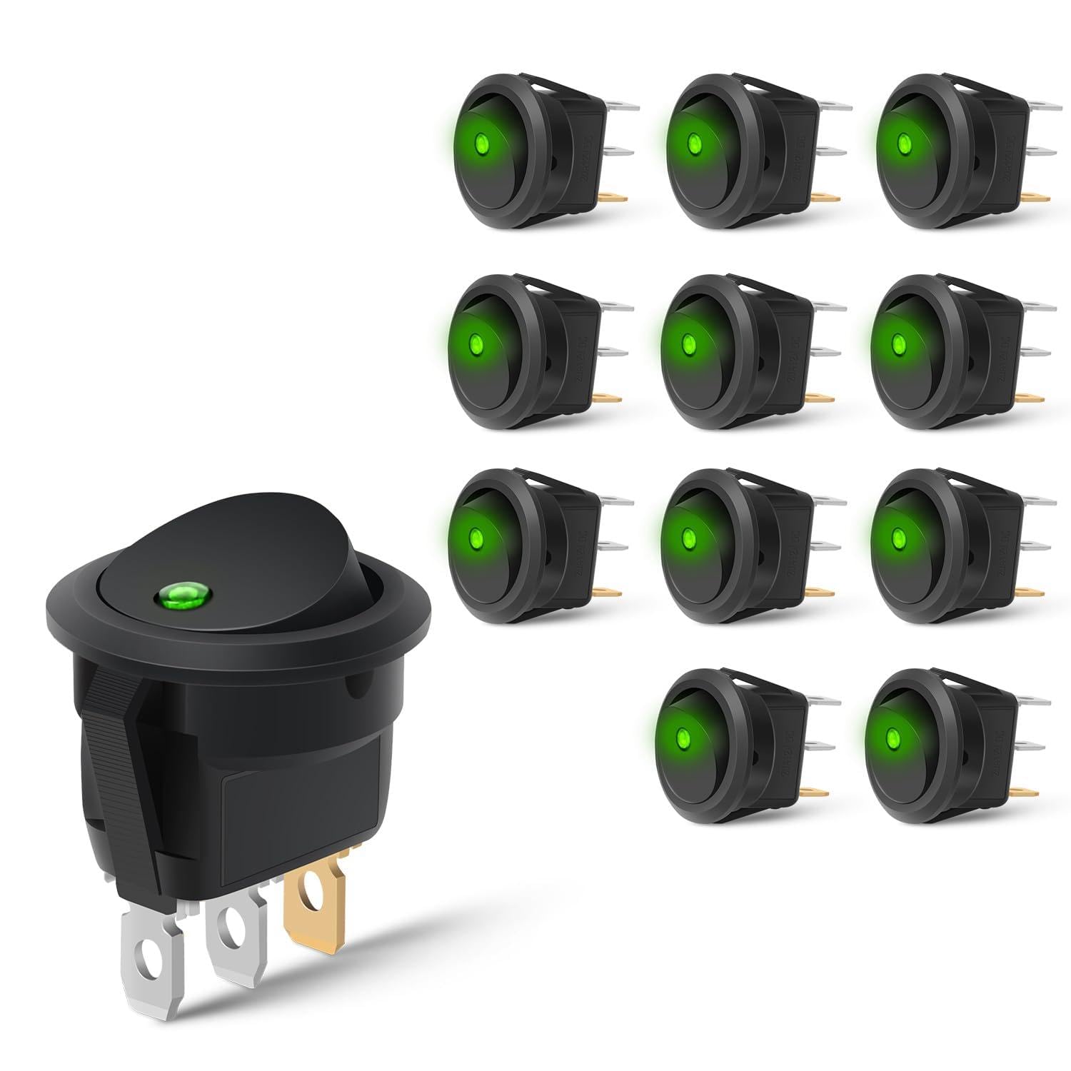 Nilight 12PCS LED Rocker Switch 12V-24V 20A Blue Lighted ON Off