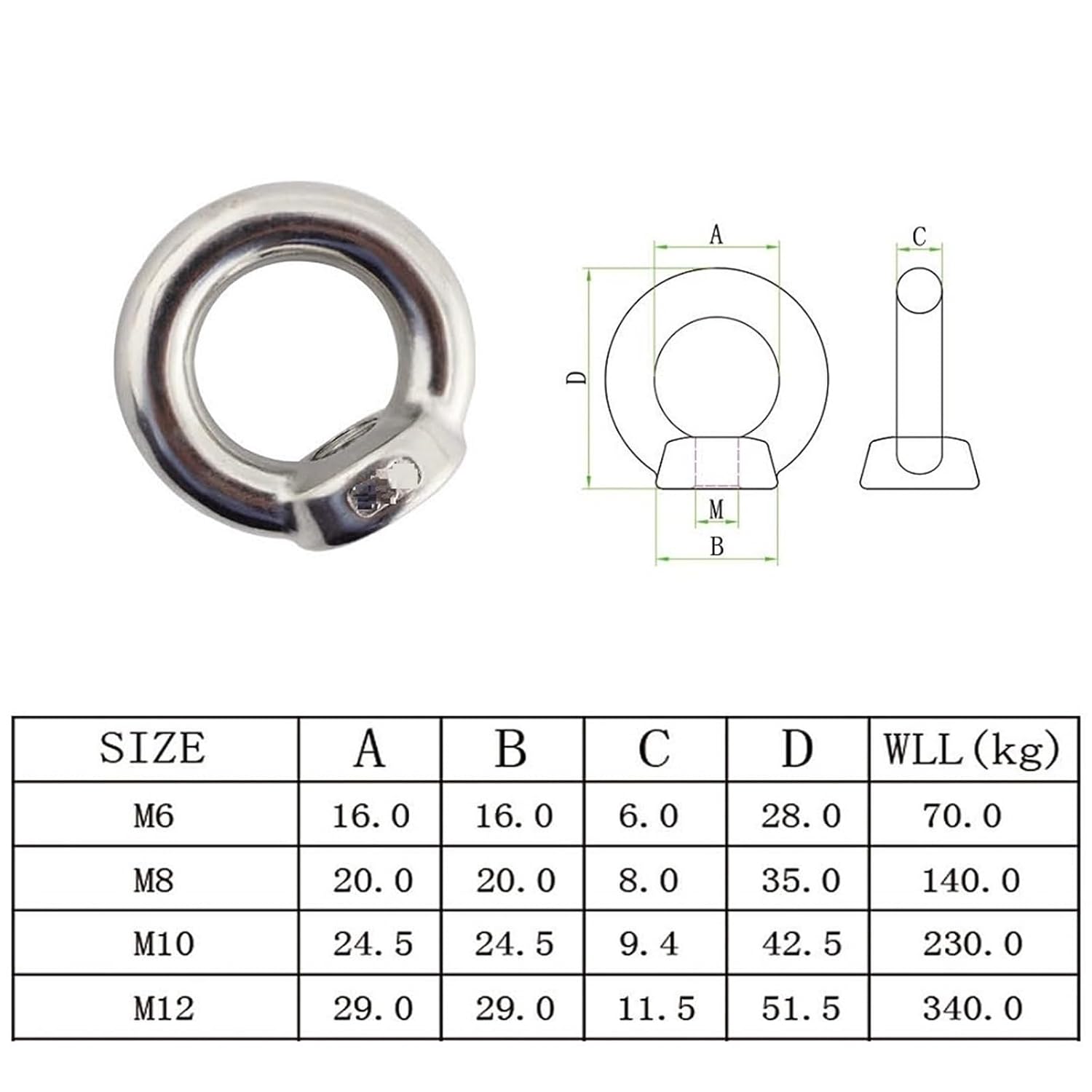 5PCS Lifting Eye Nut Loop Hole Ring Thread Nut Stainless Steel 304(Stainless Steel 316,M5)