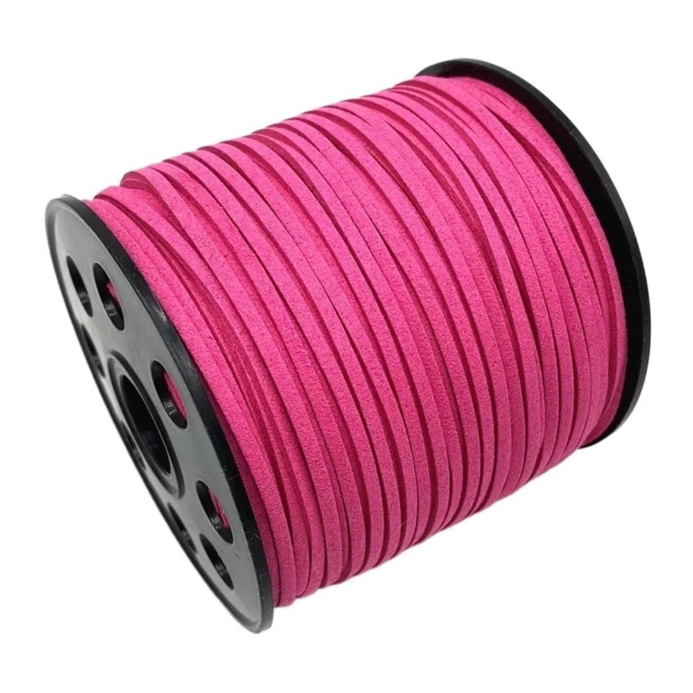 Flache Lederkordel, Geflochtene Kordel aus Wildlederimitat, 5 Yards, 3 mm, Mehrfarbig, for die Schmuckherstellung(Deep Pink)