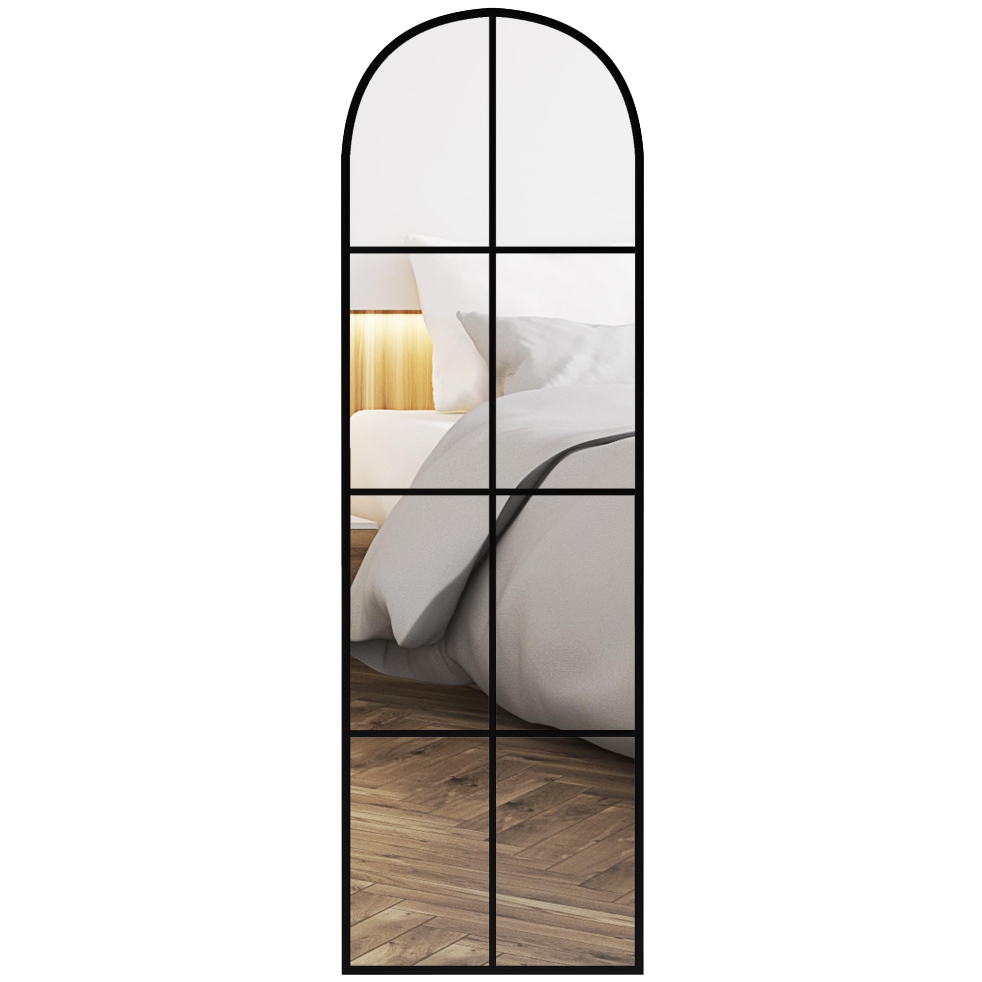 Espejo de arco con marco negro para dormitorio