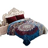 JML Fleece Blanket King Size for Winter, Korean Style Thick Raschel Bed Blanket 85 x 95 Inches- 9 Lbs, Single Ply, Soft, Warm, Plush Floral Printing with Luxury Embossing Pattern, Lake-Blue Circle