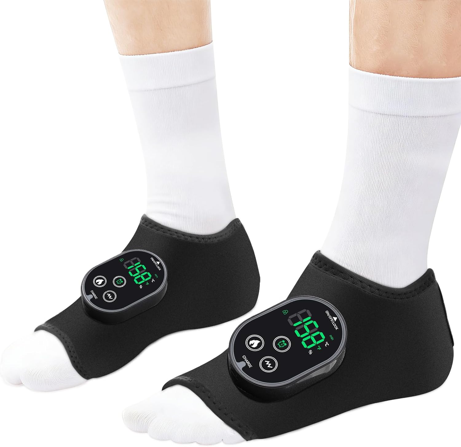 2 Pack Cordless Ankle Massager with Heat, Foot Massager for Pain Relief, Ankle Heating Pad, Foot Heating Pad, Foot Ankle Massager, Foot Ankle Heating Pad, 6 Heat Levels & 3 Vibration Modes, Black