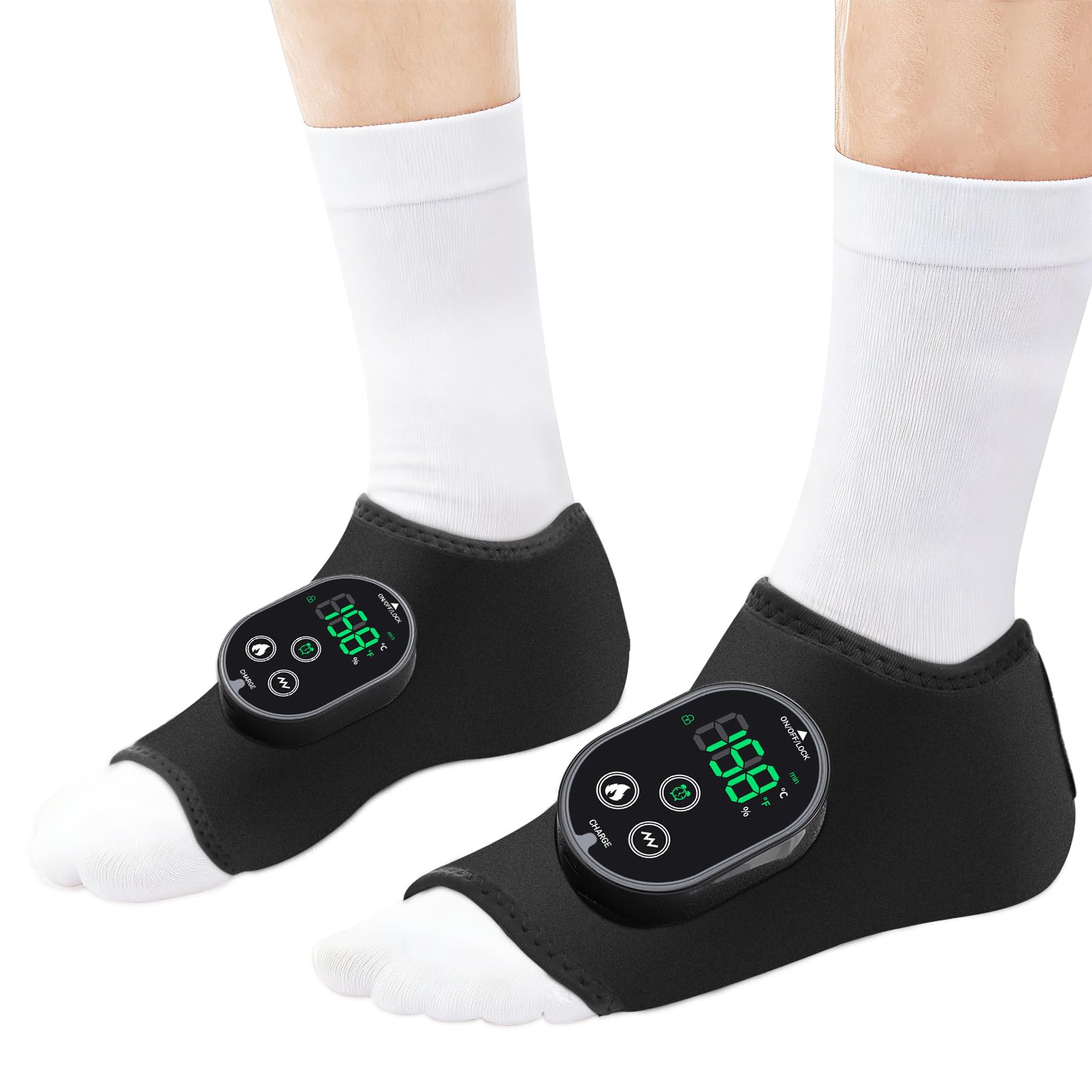 Paquete de 2 almohadillas térmicas inalámbricas para pies y tobillo, masajeador de tobillo para aliviar el dolor, 6 niveles de calor y 3 modos de vibración, masajeador de pies, envoltura de