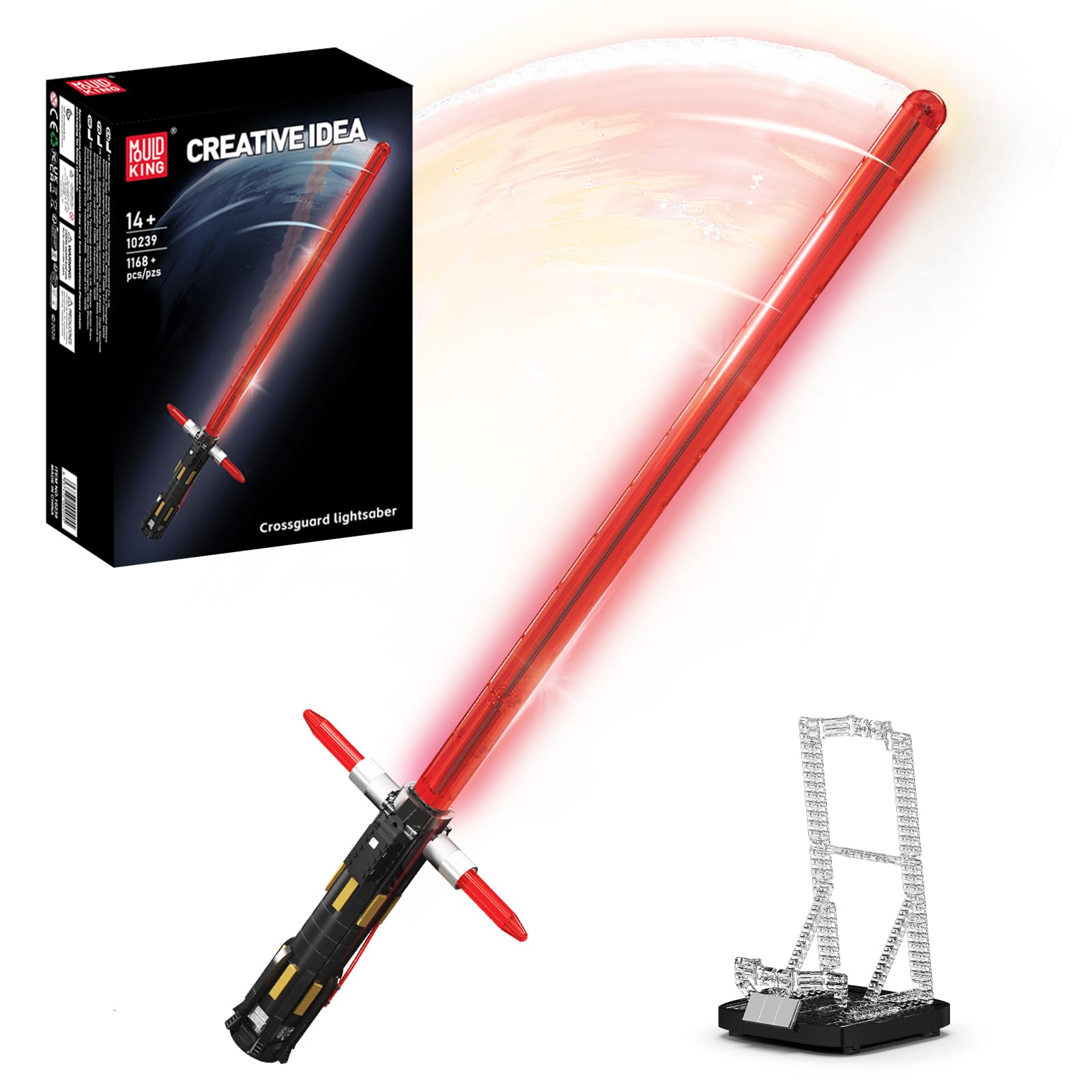 Mould King 10239 Ensemble de Construction Sabre Laser à Garde croisée, Sabre Laser avec Support, LED Rechargeable, Convient aux Adultes et aux Enfants, Jeu de rôle (1168 pièces)