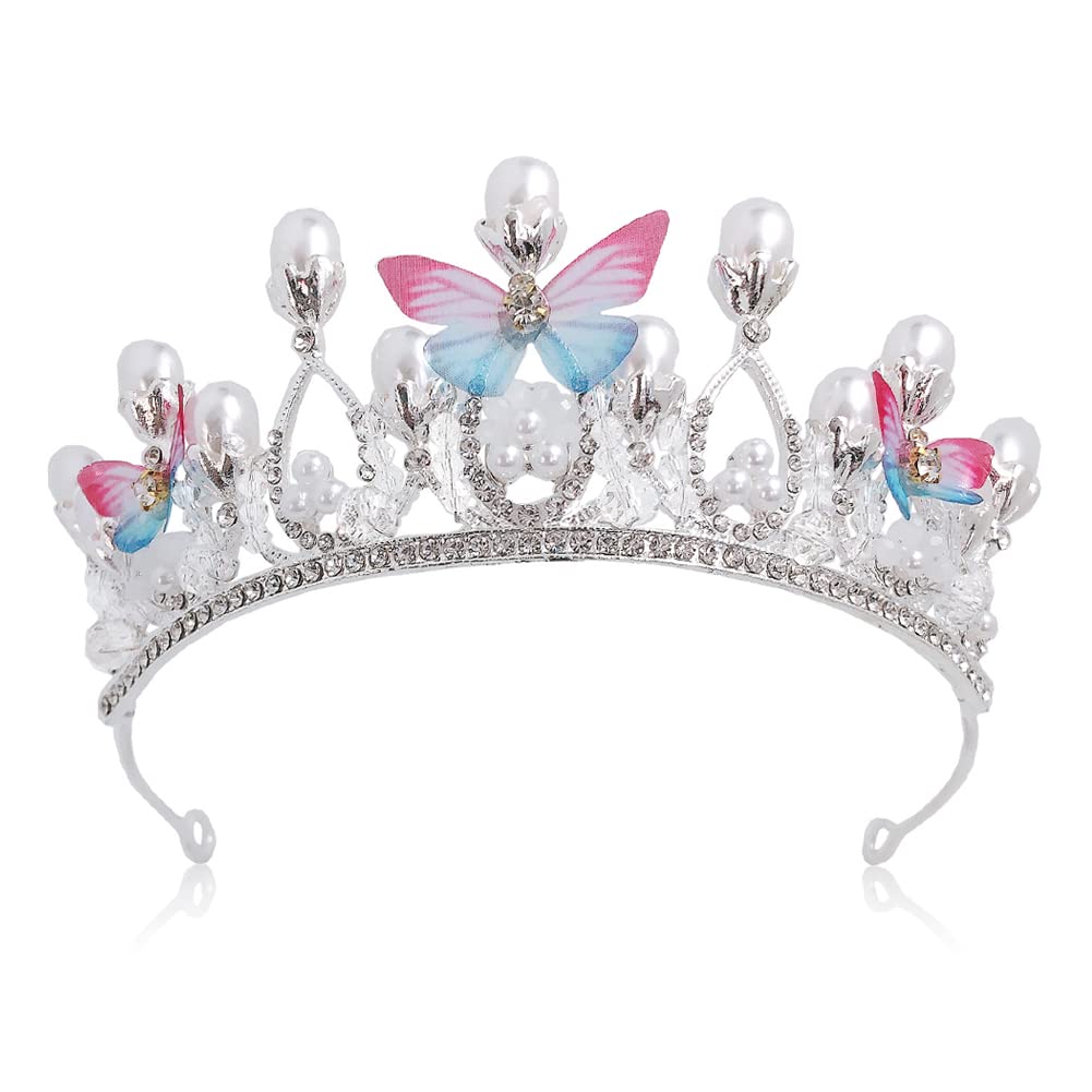 MZSM Perla Mariposa Corona Cristal Tiara Niñas Corona Diadema Princesa Corona Mariposa Corona Nupcial Boda Accesorios para el cabello Señoras Decoraciones de cumpleaños