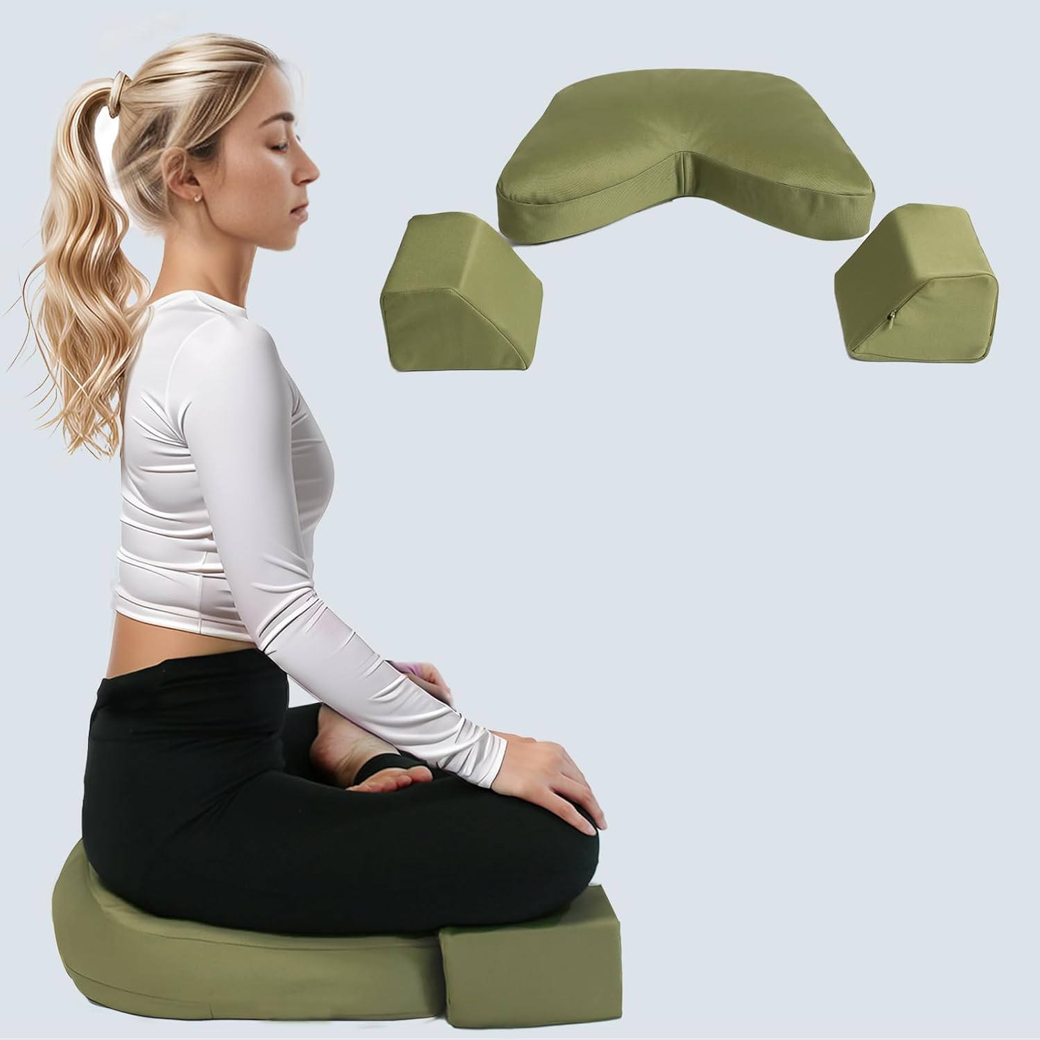 Syrinx Meditation Cushion Comfortable Yoga Pillow, Zafu Floor Mat with 2 Knee