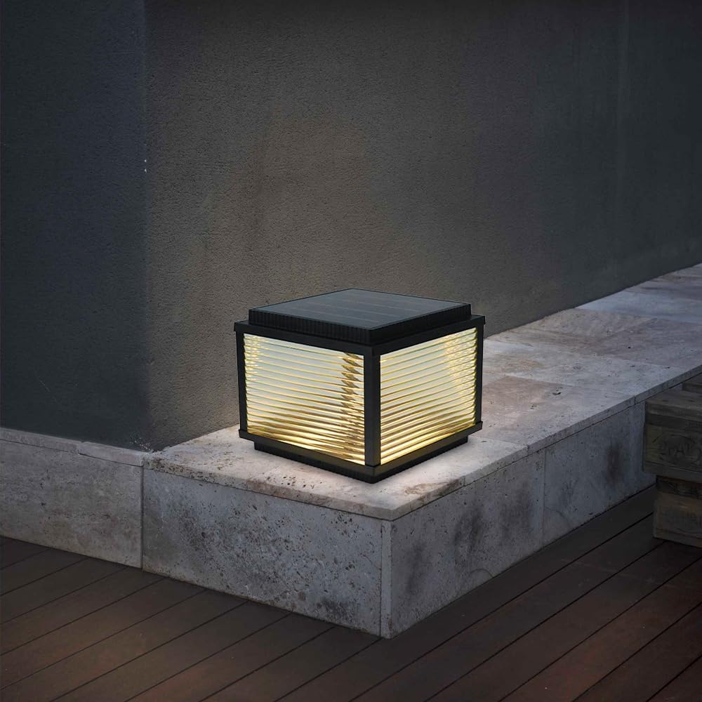 Solar Outdoor Post Light Black Lantern Column Lamp IP65 Waterproof Pillar Post Lighting Solar Powered Fence Deck Lamps Garden Patio Yard Landscape Lantern Exterior Post Lights