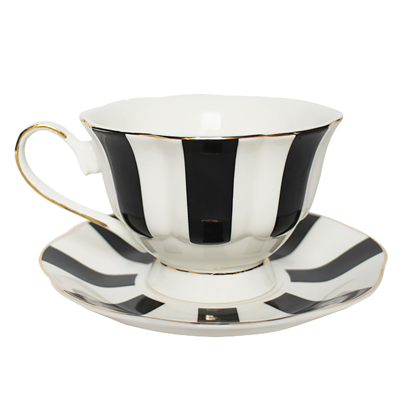 Retro Keramiktasse mit Untertasse 1 Satz Schwarz für Kaffee und Milch