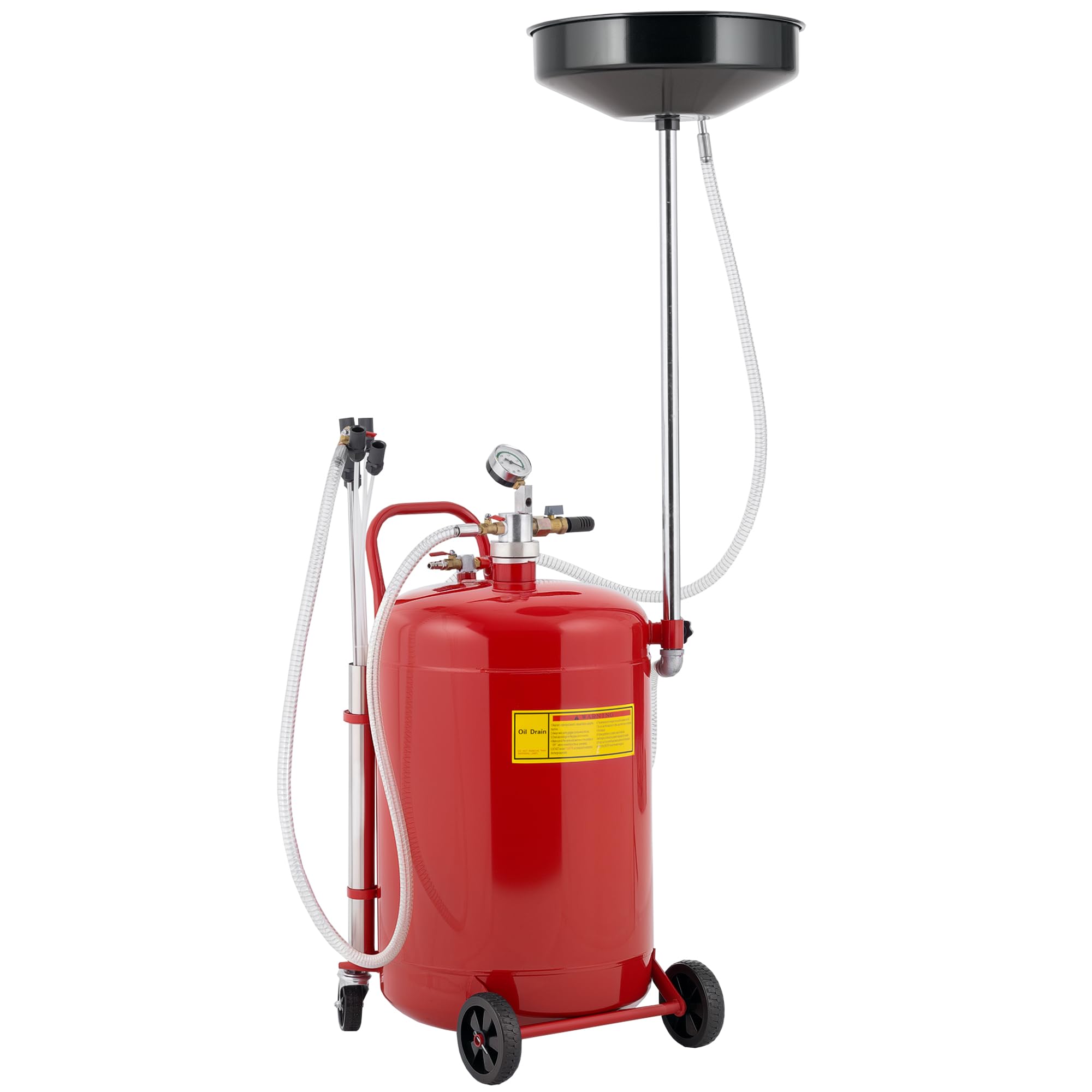 HOMCOM Récupérateur de Vidange d'Huile Usagée 80 L Hauteur 101-141 cm Rouge | Hauteur Réglable, Chariot Récupération Huiles Portable, avec Roues et Poignée