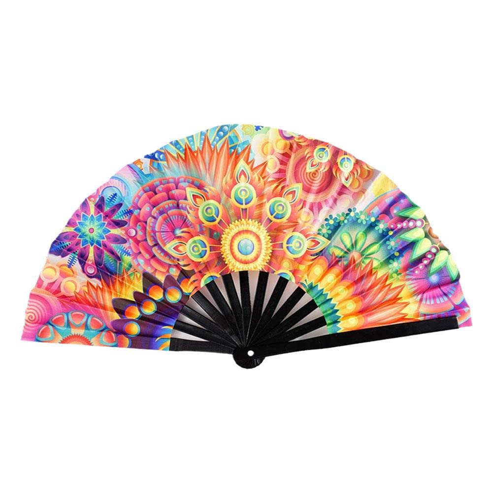 Wmool B2R7 - Abanico plegable y reflectante de color degradado, suave, accesorios de baile, ventilador de fibra para fotografía, fiesta, tela B2R7, tamaño grande