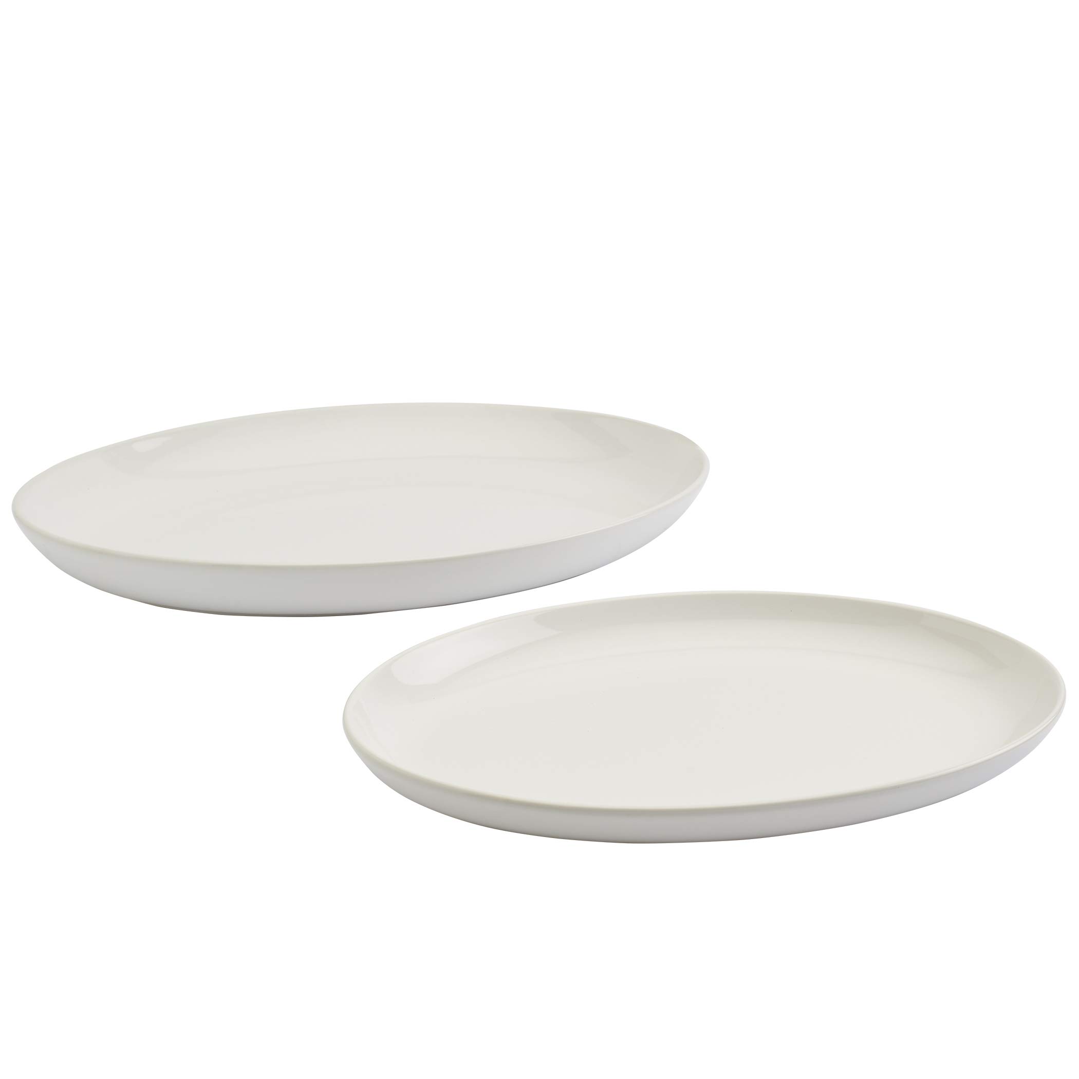 Denmark Tools For Cooks Blanc de Blanc White Serveware Collection- Nested Bowls Platters Serving Dining Elegant Simple Microwave Dishwasher Oven Safe, 2 Piece Oval Platter Set (18
