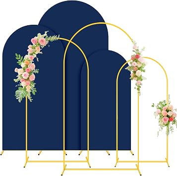 FUHSY Party Arch Backdrop Stand and Cover Set of 3 1.2M 1.5M 1.8M Metal Arch Frame Balloon Party Backdrop Arches Stand with Navy Arched Covers Stretchy Backdrops for Baby Shower Birthday Decor
