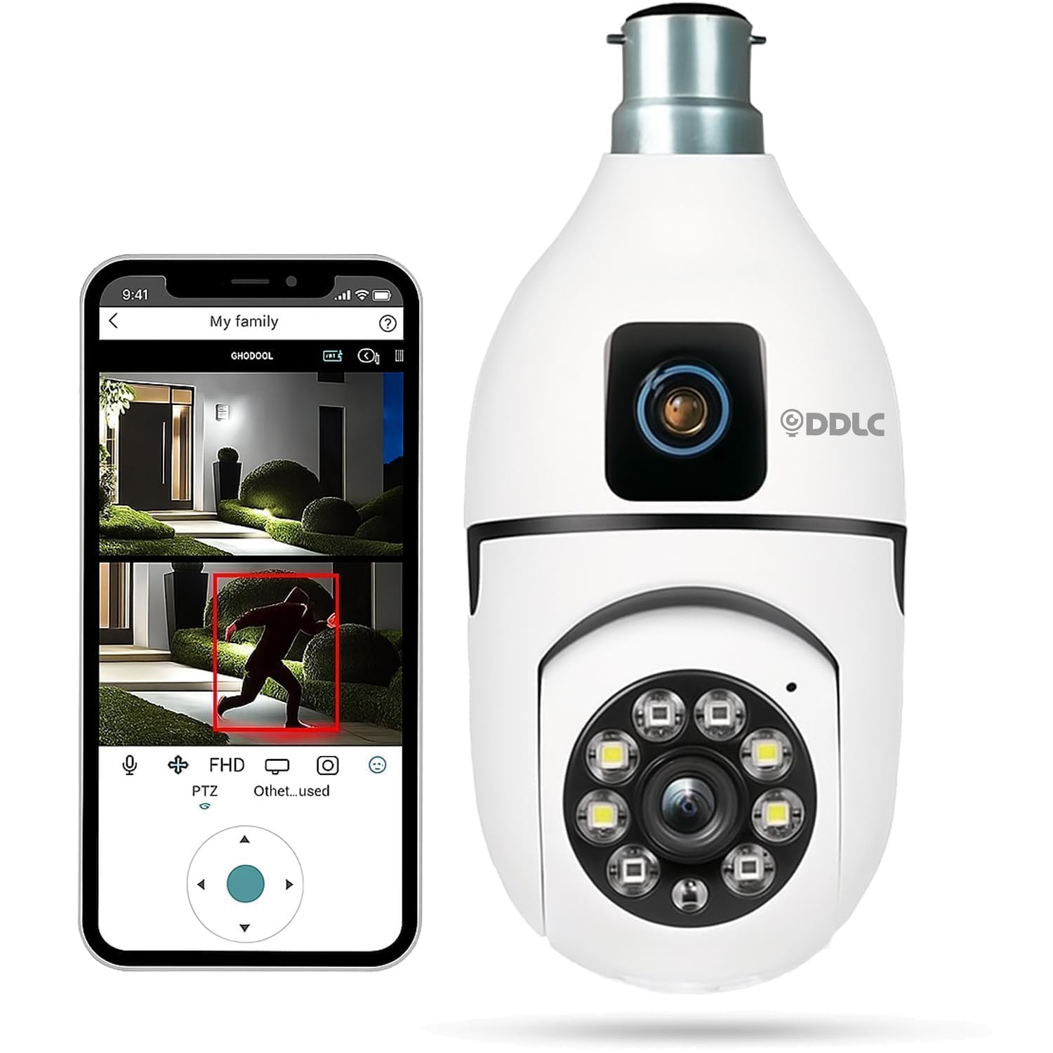 DDLC 4MP/8MP Dual Lens WiFi CCTV Camera for Home | 1080p Full HD | Night Vision | Motion Detection | Two Way Audio | Wireless Home Security Camera with Mobile App V380 Pro (Dual Lens Light Bulb)-picture-26