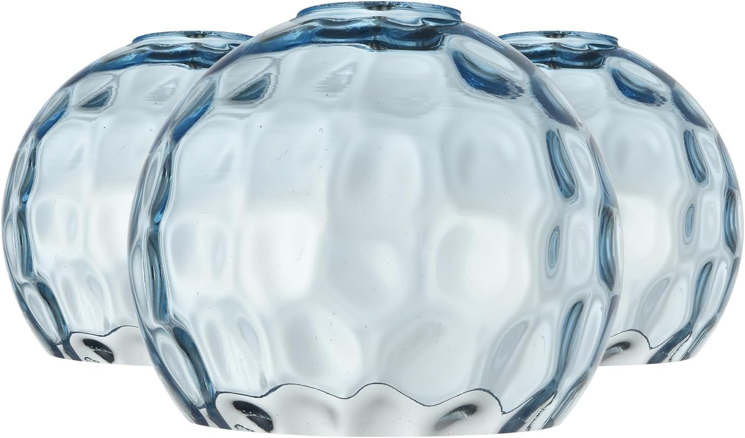 3 Pack Fixture Replacement Globe Shade, 6 Inch Diameter, E26 Base Blue Hammered Glass, Glass Globe Lampshade Cover for Pendant Chandelier Vanity Light No Hardware