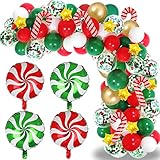 Christmas Balloon Garland Arch Kit, 109 Pcs Red Green White Gold Confetti Balloons with Candy Cane...