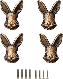 Feijinmao 4 Pcs Rabbit Drawer Knobs Dresser Rabbit Knob Animal Rabbit Replacement Knob Cabinet Bunny Pull Drawer Knob Single Hole Handle Wardrobe Closet Dresser Cupboard Furniture Decorative (Antique)
