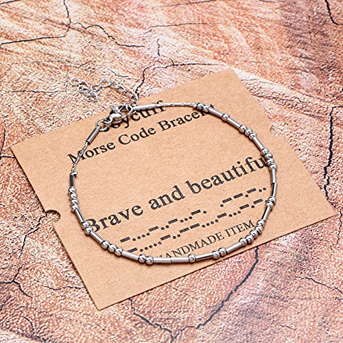 Brave And Beautiful Morse Code Bracelets For Women Teen Girls Silk Wrap Fashion Trendy Bracelet Funny Inspirational Motivational Encouragement Empowerment Jewelry Gifts For Mom Daughter Sister #TOP3